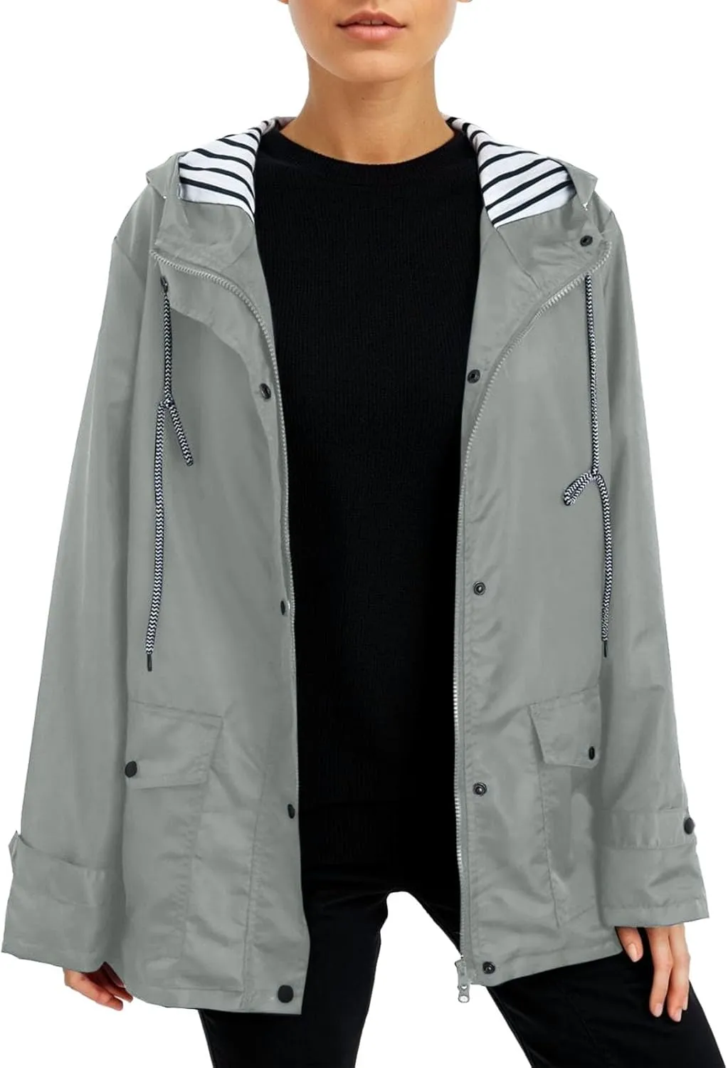 2024 Fashion Waterproof Rain Jacket for Women Single Breasted Long Sleeve Rain Coat Warm Comfy Windbreaker with Pockets