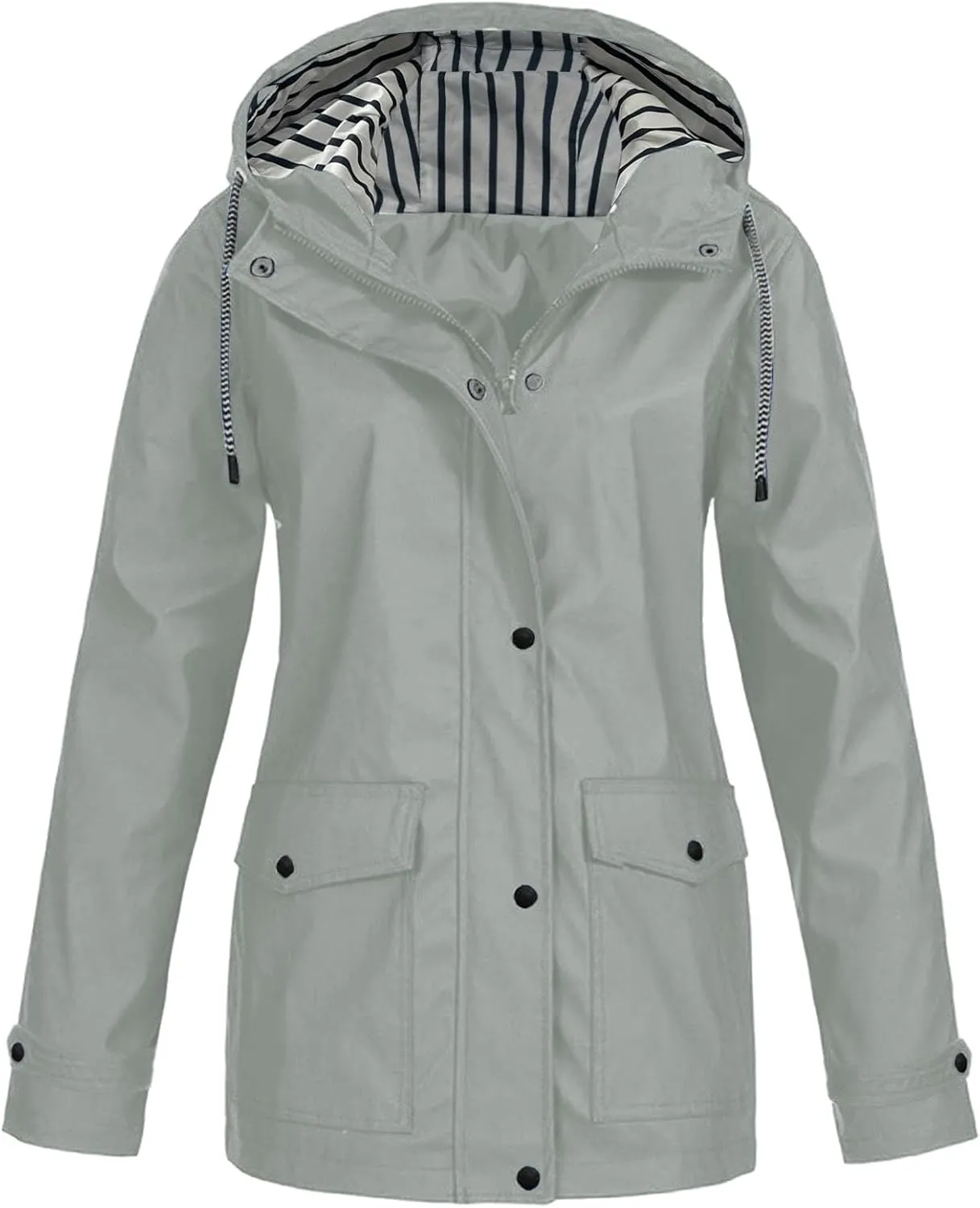 2024 Fashion Waterproof Rain Jacket for Women Single Breasted Long Sleeve Rain Coat Warm Comfy Windbreaker with Pockets