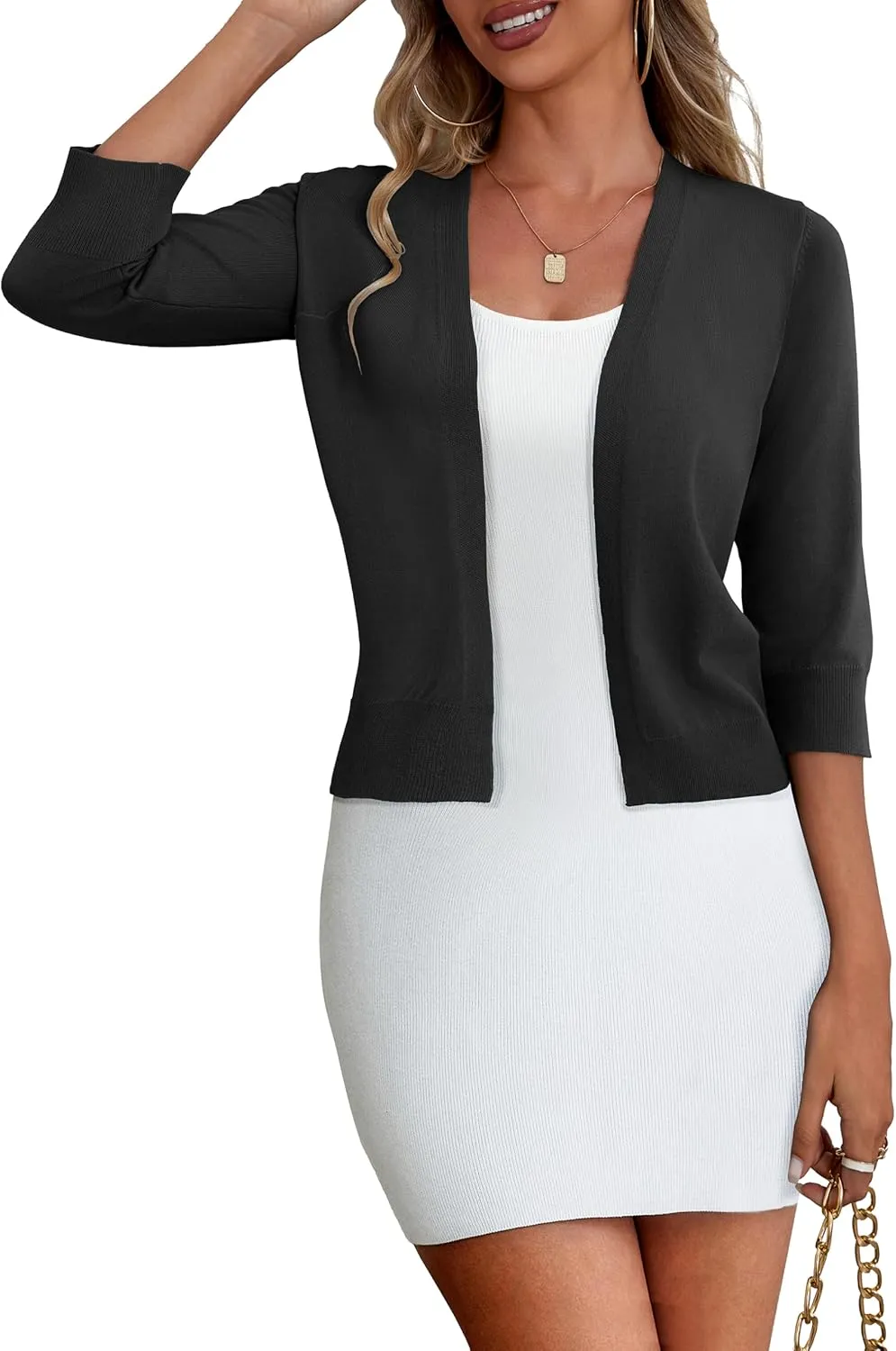 a.Jesdani Women's 3/4 Sleeve Shrugs Open Front Cropped Sweater Cardigan