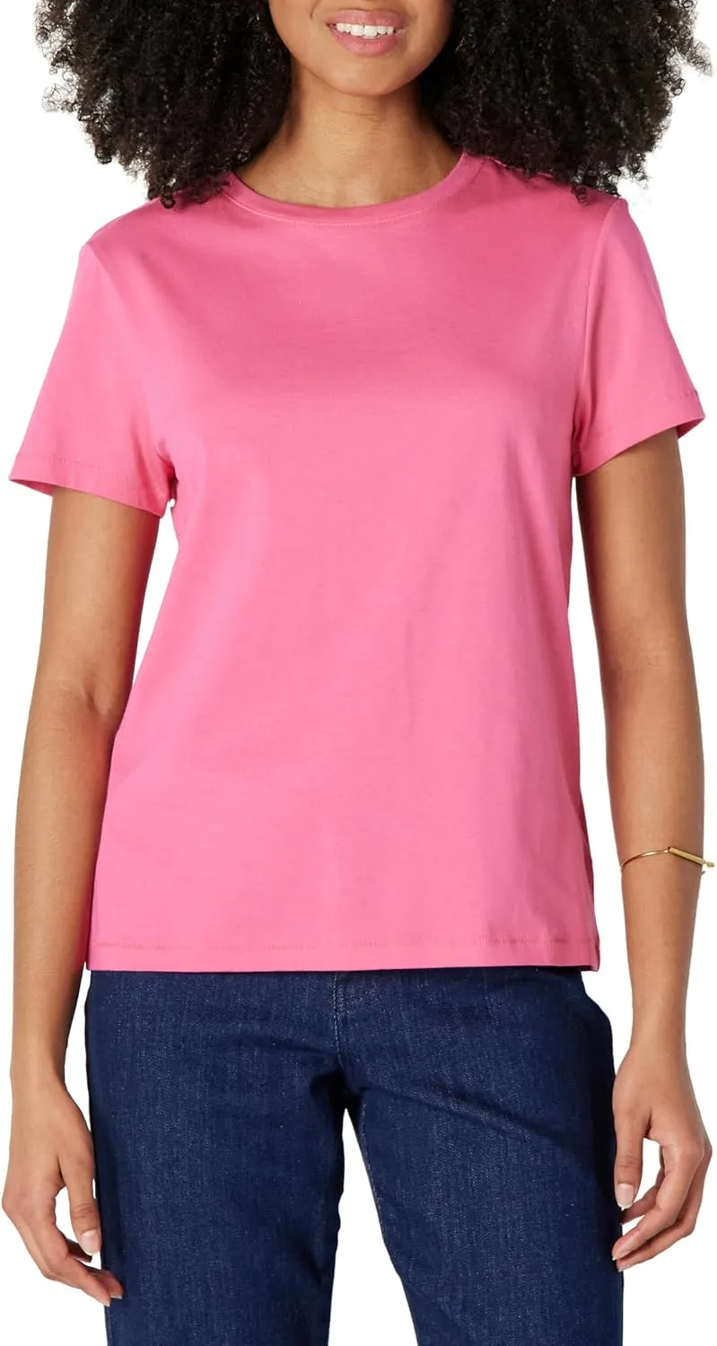 Amazon Essentials Women's Regular Fit 100% Cotton Crewneck Short Sleeve T-Shirt, Multipacks