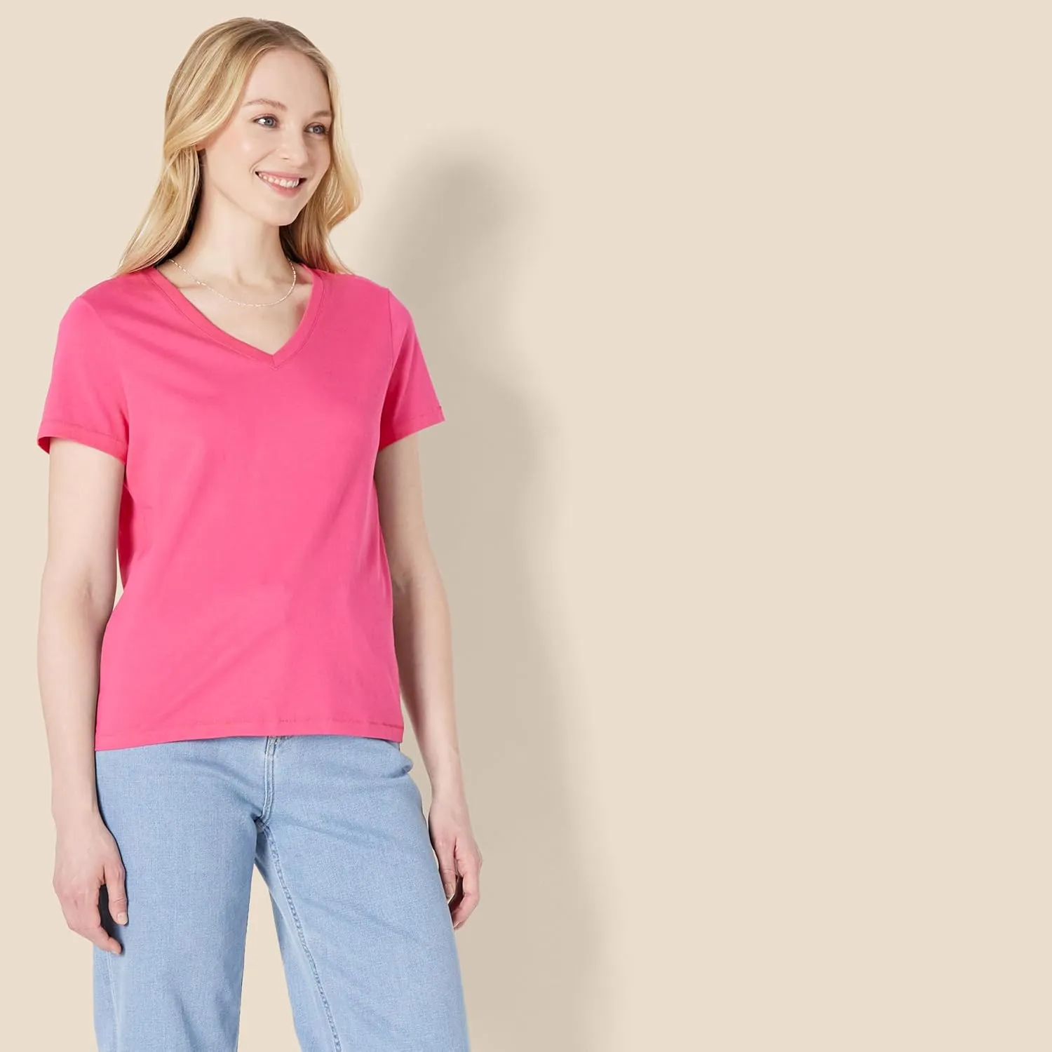Amazon Essentials Women's Regular Fit 100% Cotton V-Neck Short Sleeve T-Shirt, Multipacks