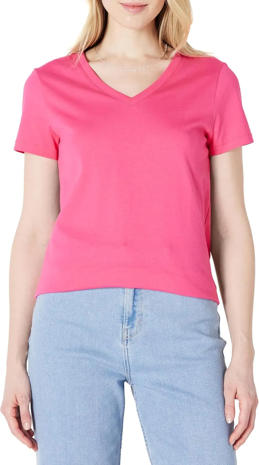 Amazon Essentials Women's Regular Fit 100% Cotton V-Neck Short Sleeve T-Shirt, Multipacks