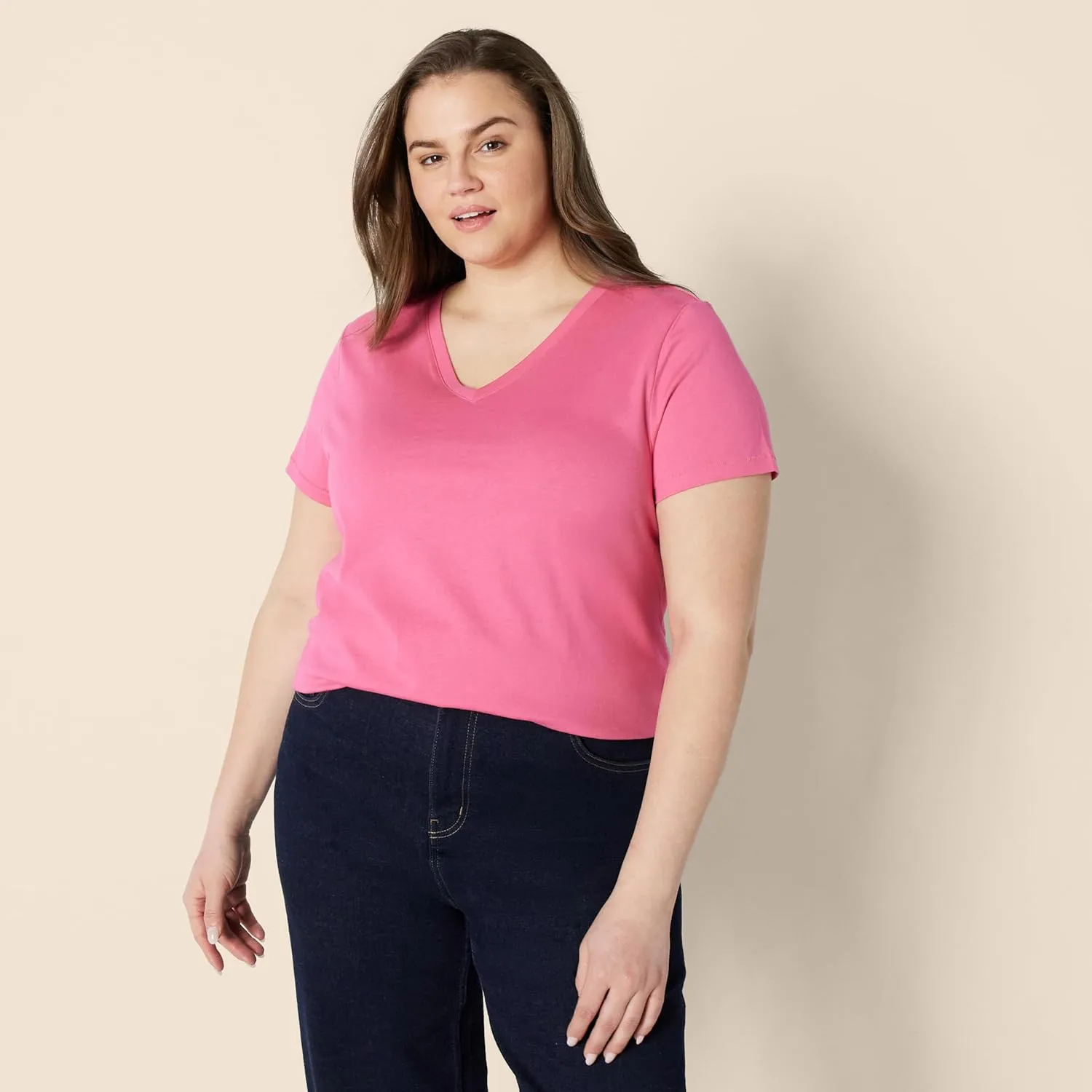 Amazon Essentials Women's Regular Fit 100% Cotton V-Neck Short Sleeve T-Shirt, Multipacks
