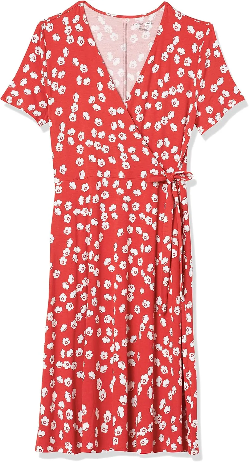 Amazon Essentials Women's Short Sleeve Faux-Wrap Dress