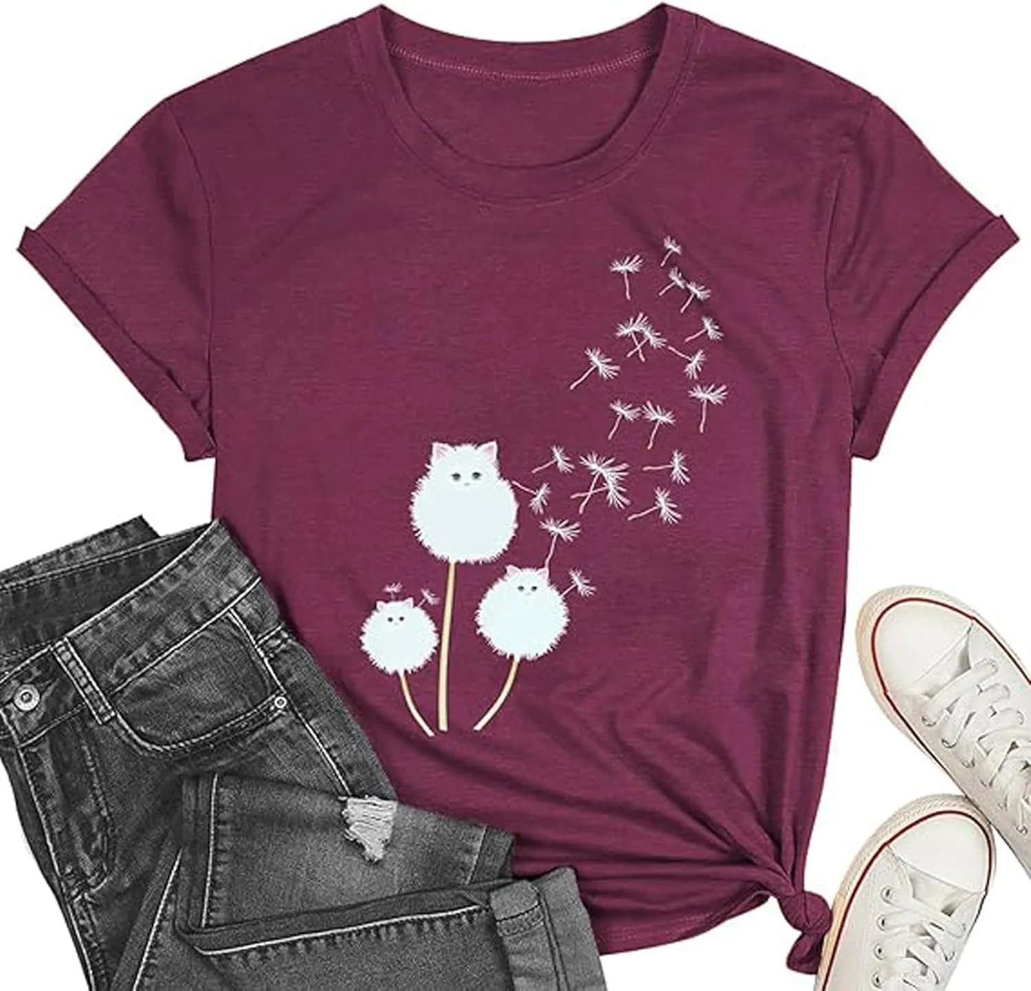 Anbech Womens Dandelion Graphic T-Shirts Teen Girls Cute Sunflower Print Casual Tee Tops