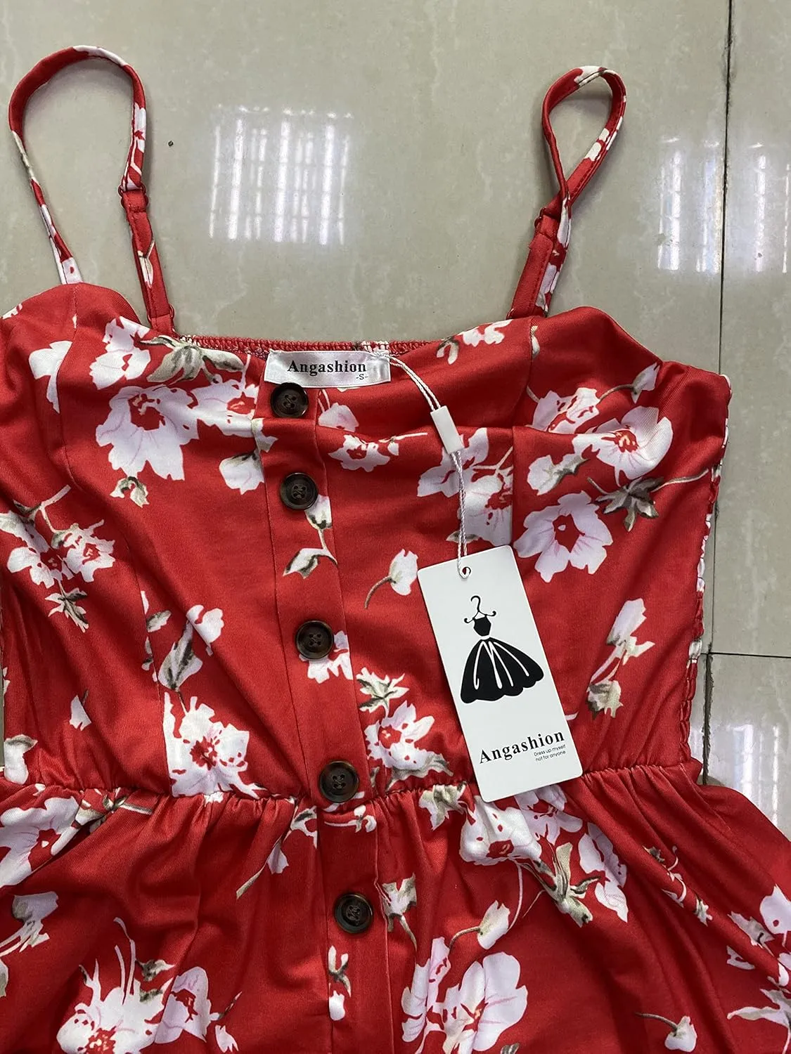 Angashion Women's Dresses-Summer Floral Bohemian Spaghetti Strap Button Down Swing Midi Dress