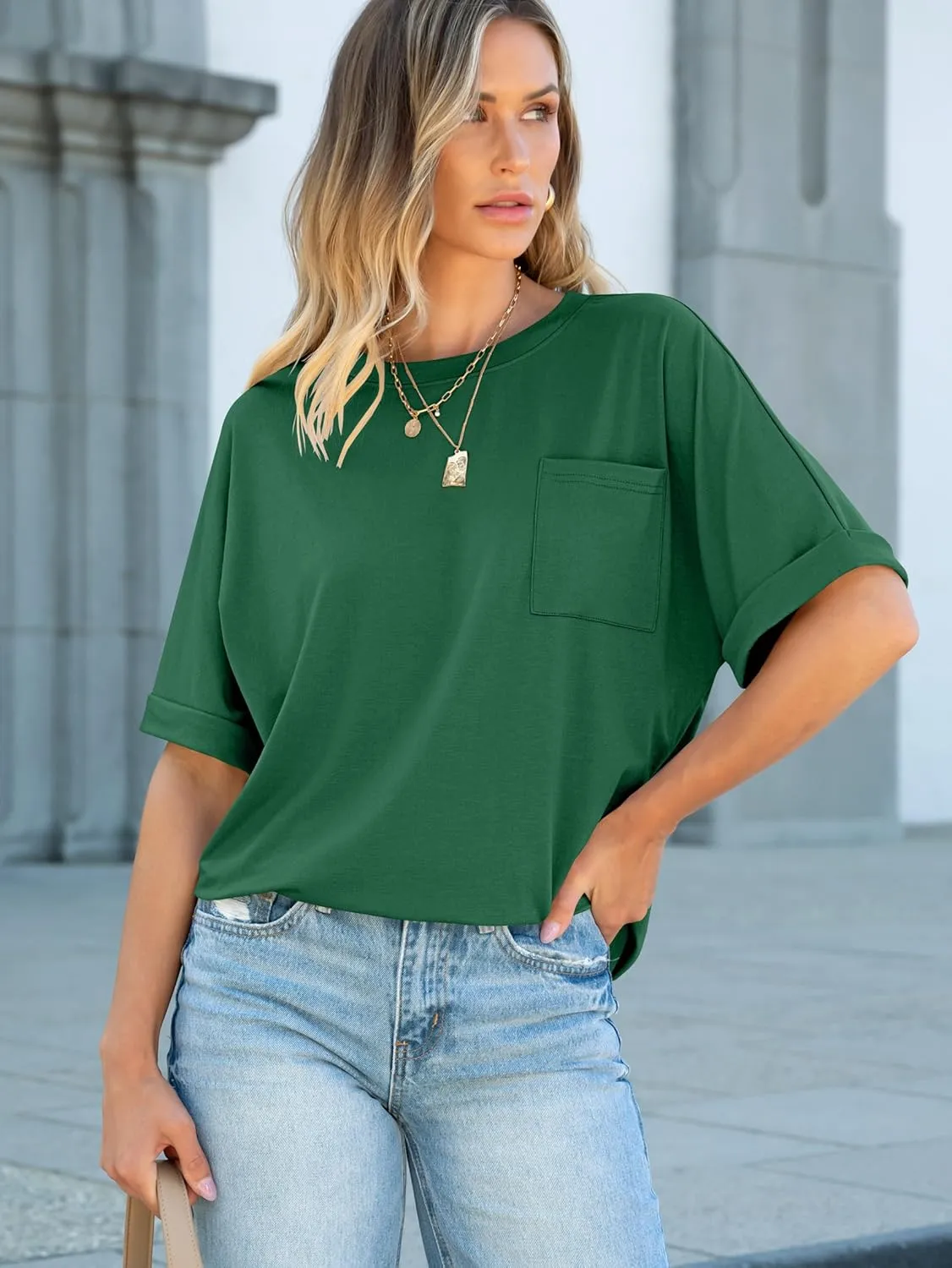 ANRABESS Women Oversized T Shirts Short Sleeve Summer Casual Loose Top Basic Tee with Pocket