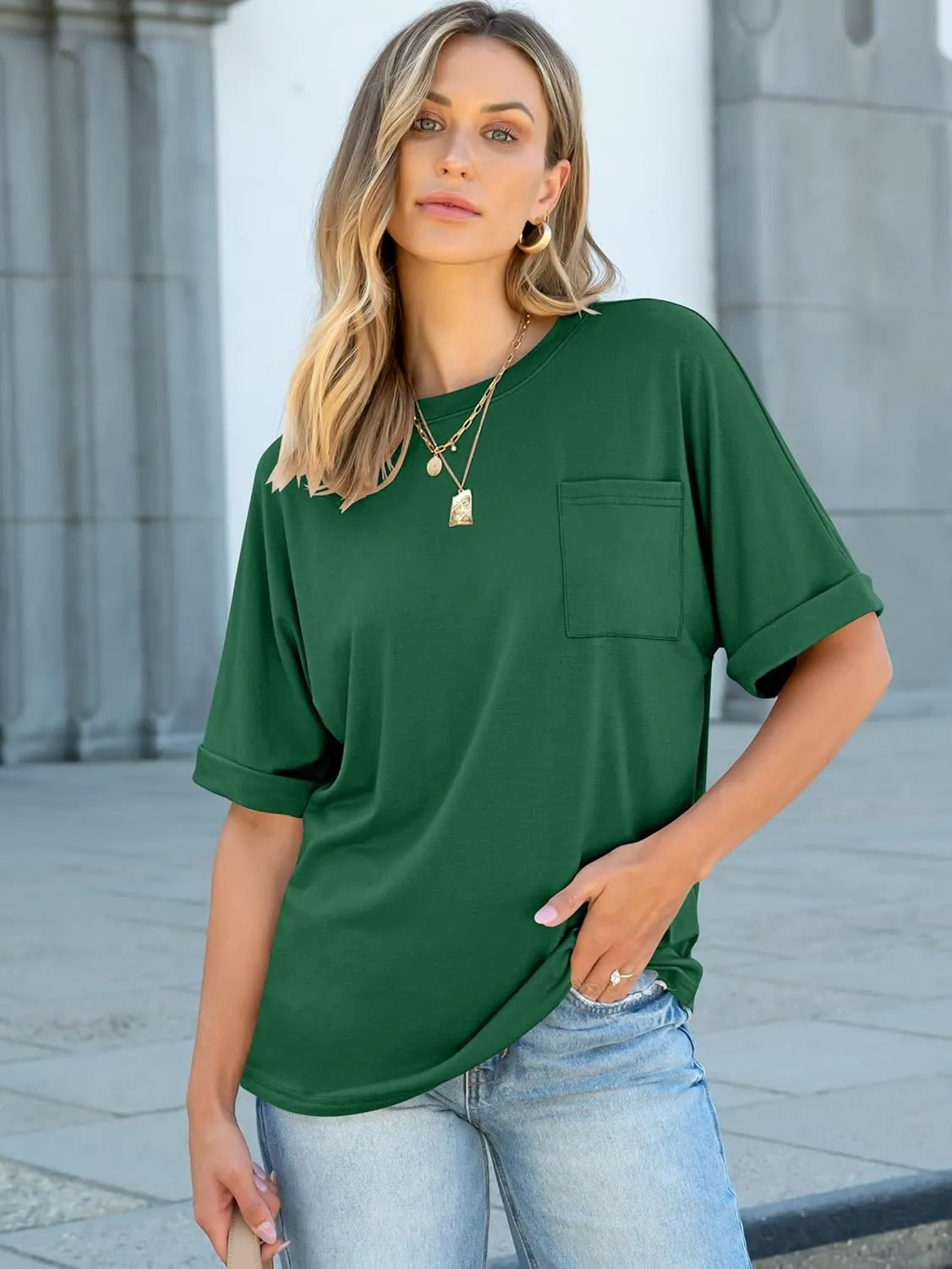 ANRABESS Women Oversized T Shirts Short Sleeve Summer Casual Loose Top Basic Tee with Pocket