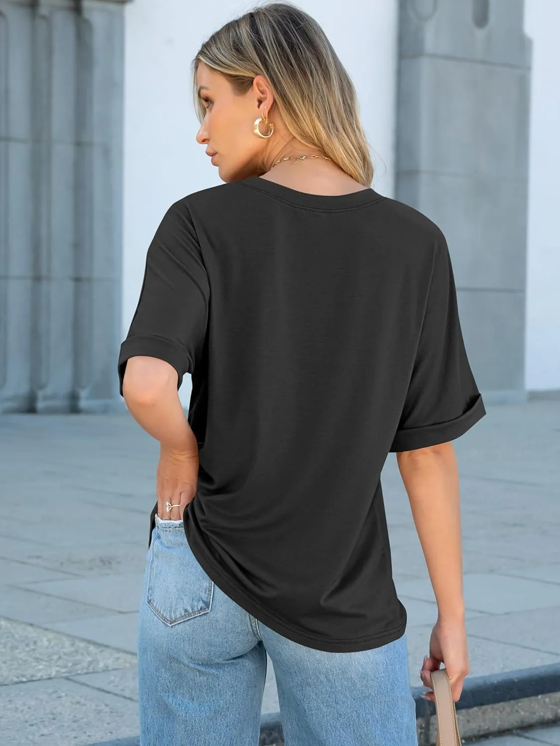 ANRABESS Women Oversized T Shirts Short Sleeve Summer Casual Loose Top Basic Tee with Pocket