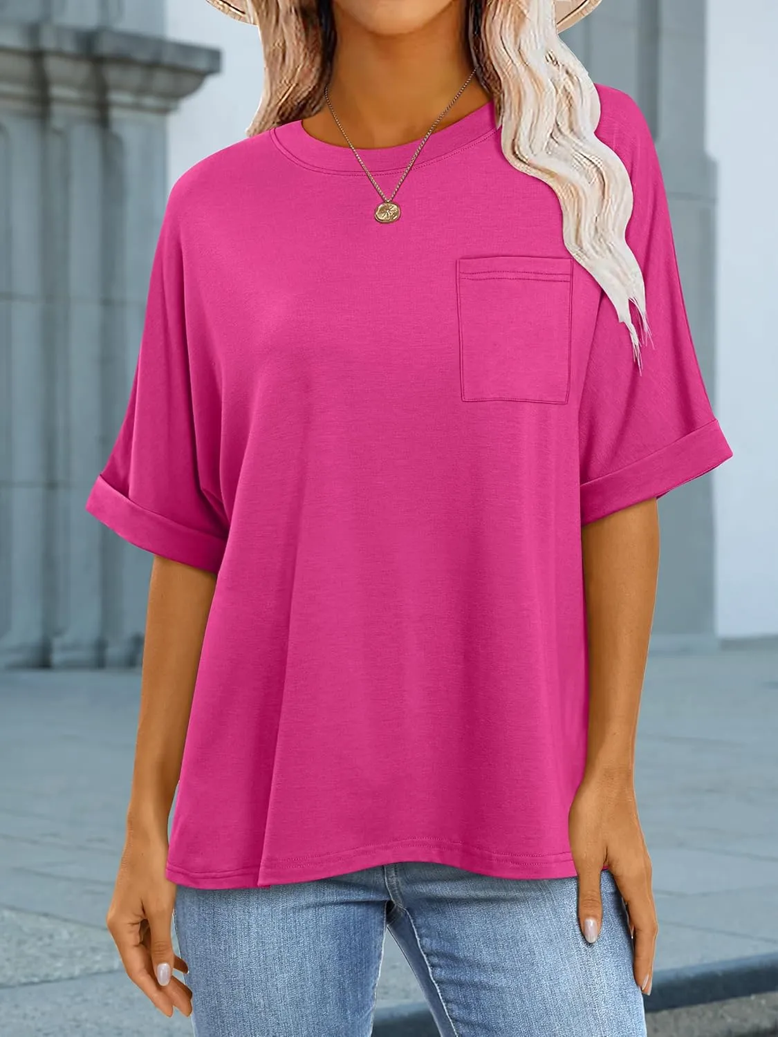 ANRABESS Women Oversized T Shirts Short Sleeve Summer Casual Loose Top Basic Tee with Pocket