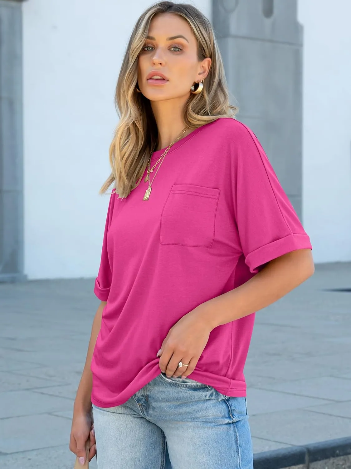 ANRABESS Women Oversized T Shirts Short Sleeve Summer Casual Loose Top Basic Tee with Pocket