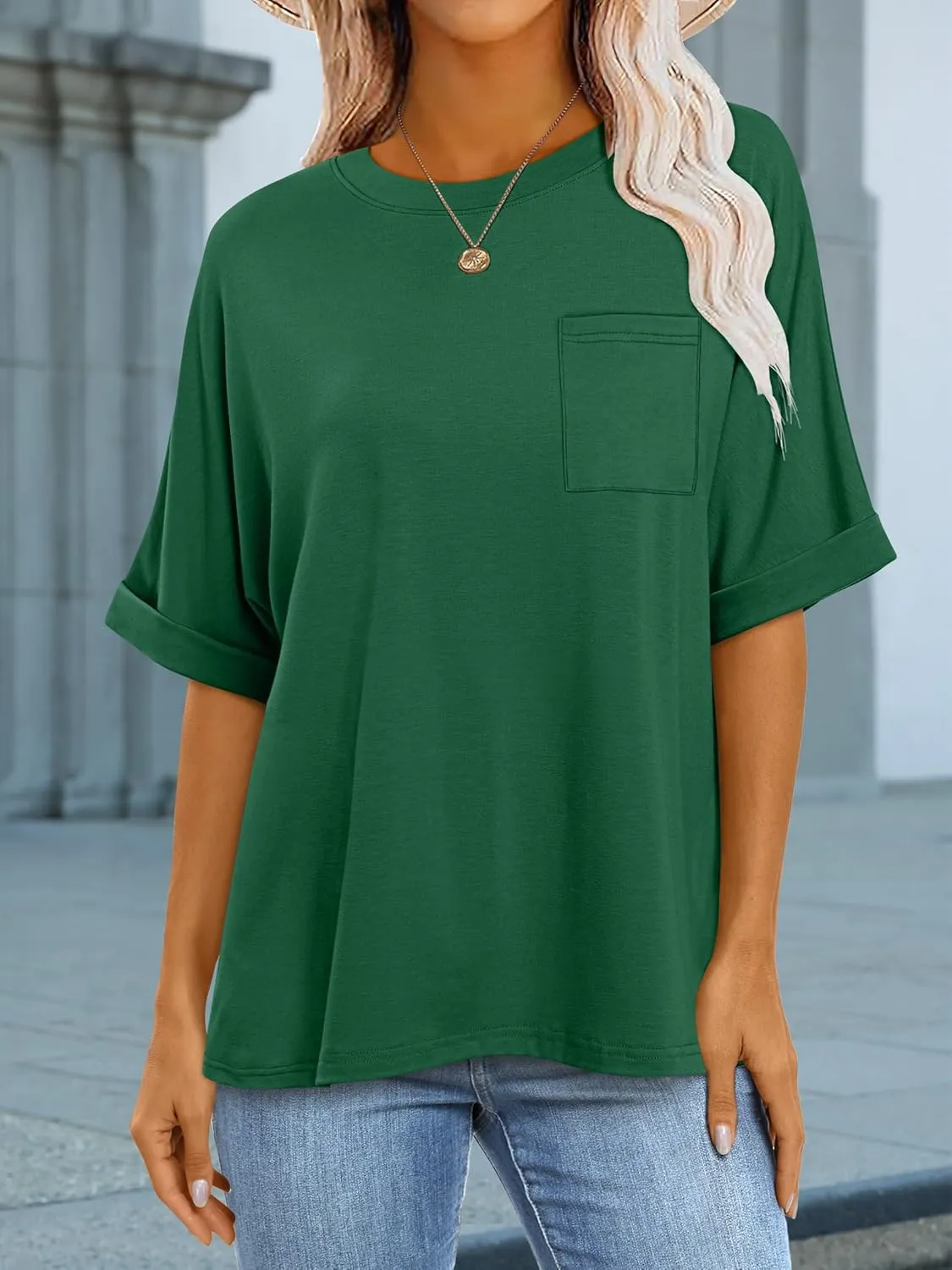 ANRABESS Women Oversized T Shirts Short Sleeve Summer Casual Loose Top Basic Tee with Pocket