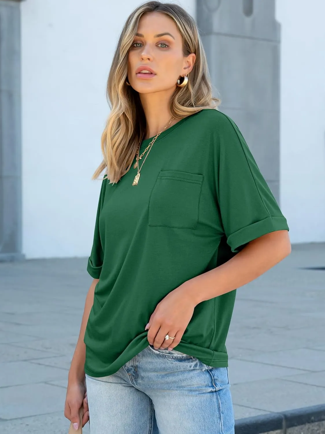 ANRABESS Women Oversized T Shirts Short Sleeve Summer Casual Loose Top Basic Tee with Pocket