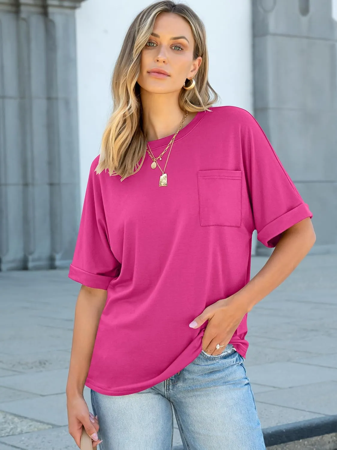 ANRABESS Women Oversized T Shirts Short Sleeve Summer Casual Loose Top Basic Tee with Pocket