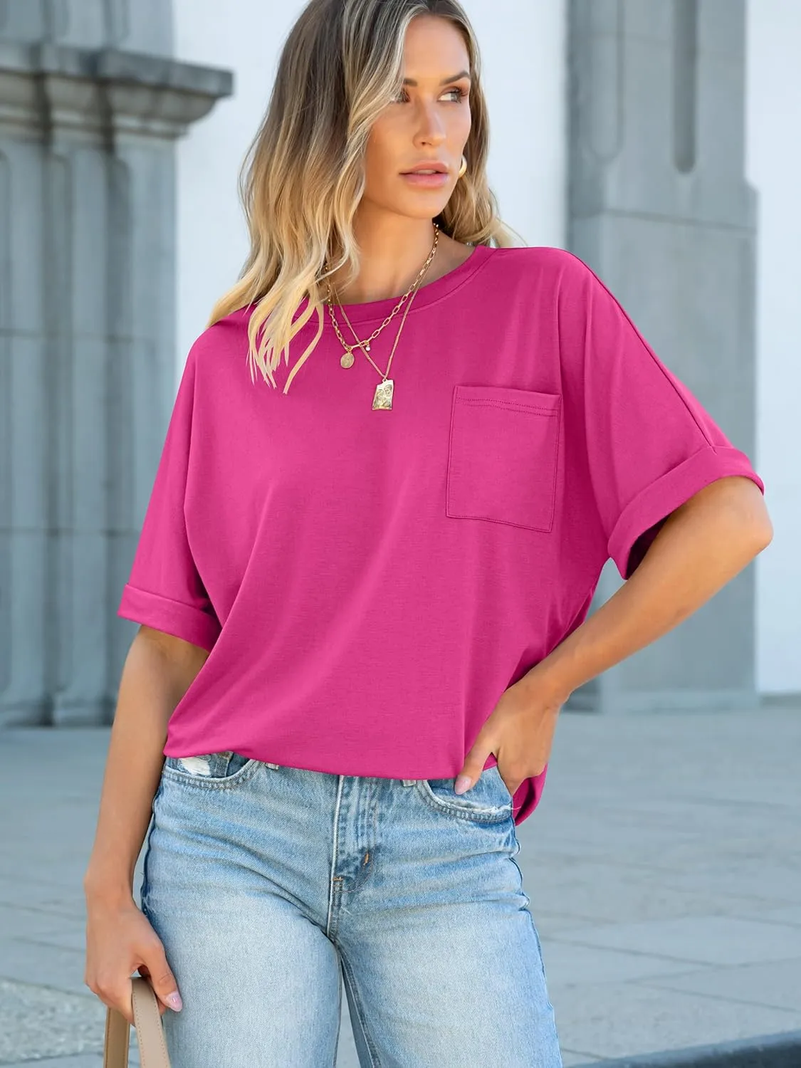 ANRABESS Women Oversized T Shirts Short Sleeve Summer Casual Loose Top Basic Tee with Pocket