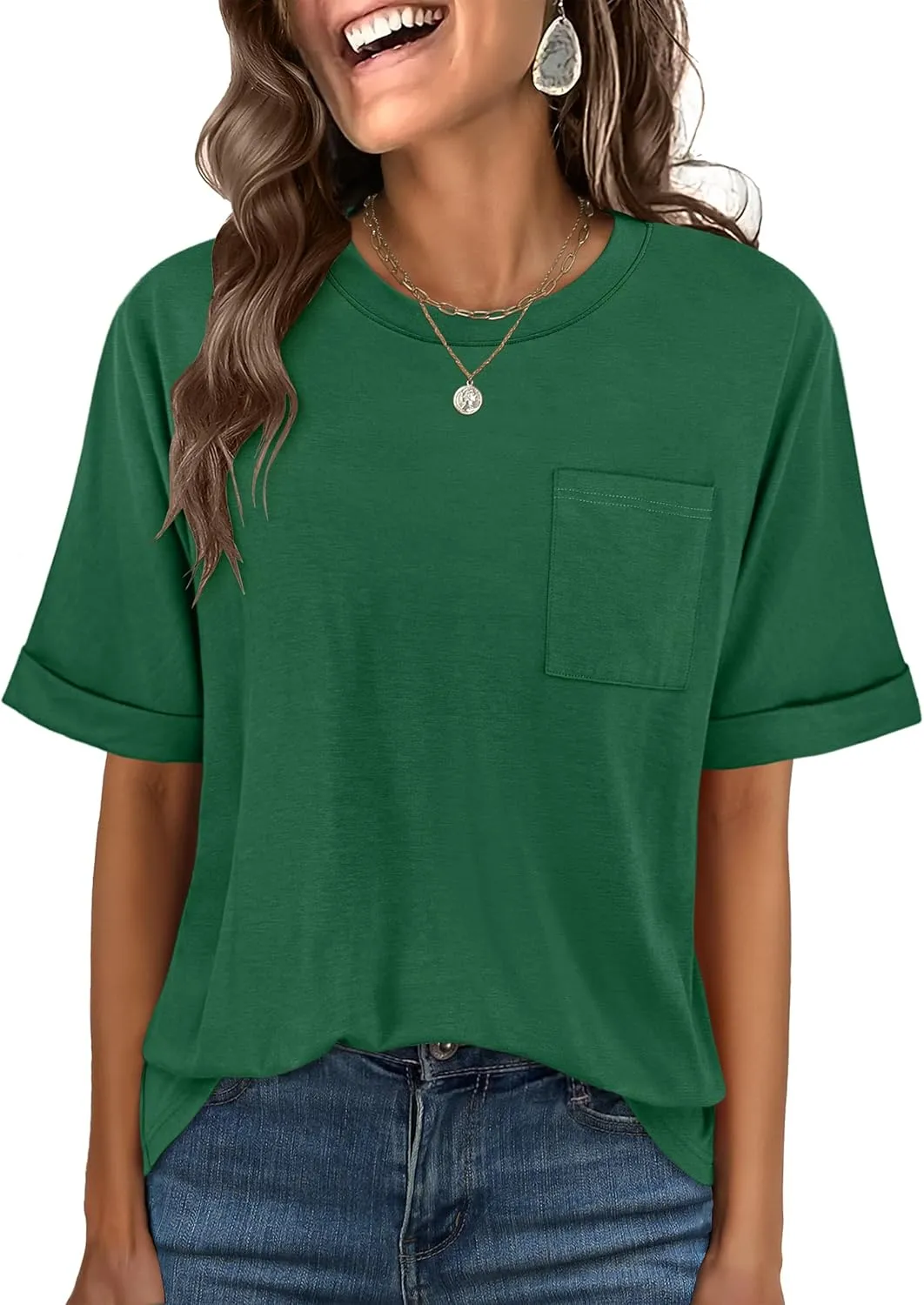 ANRABESS Women Oversized T Shirts Short Sleeve Summer Casual Loose Top Basic Tee with Pocket