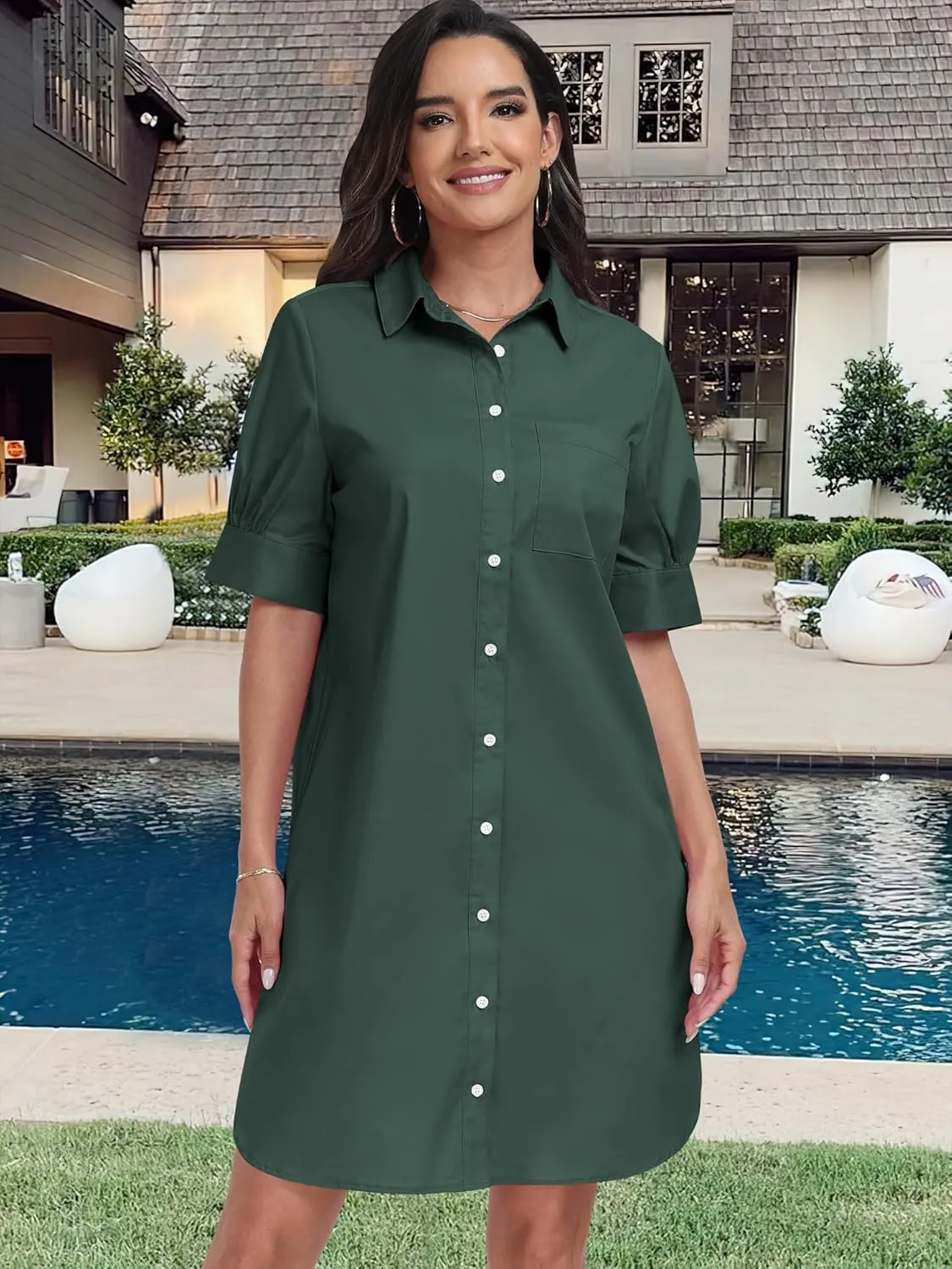 ANRABESS Womens Button Down Shirt Dress Summer Short Sleeve Business Casual Shift Dresses with Pockets 2025 Trendy