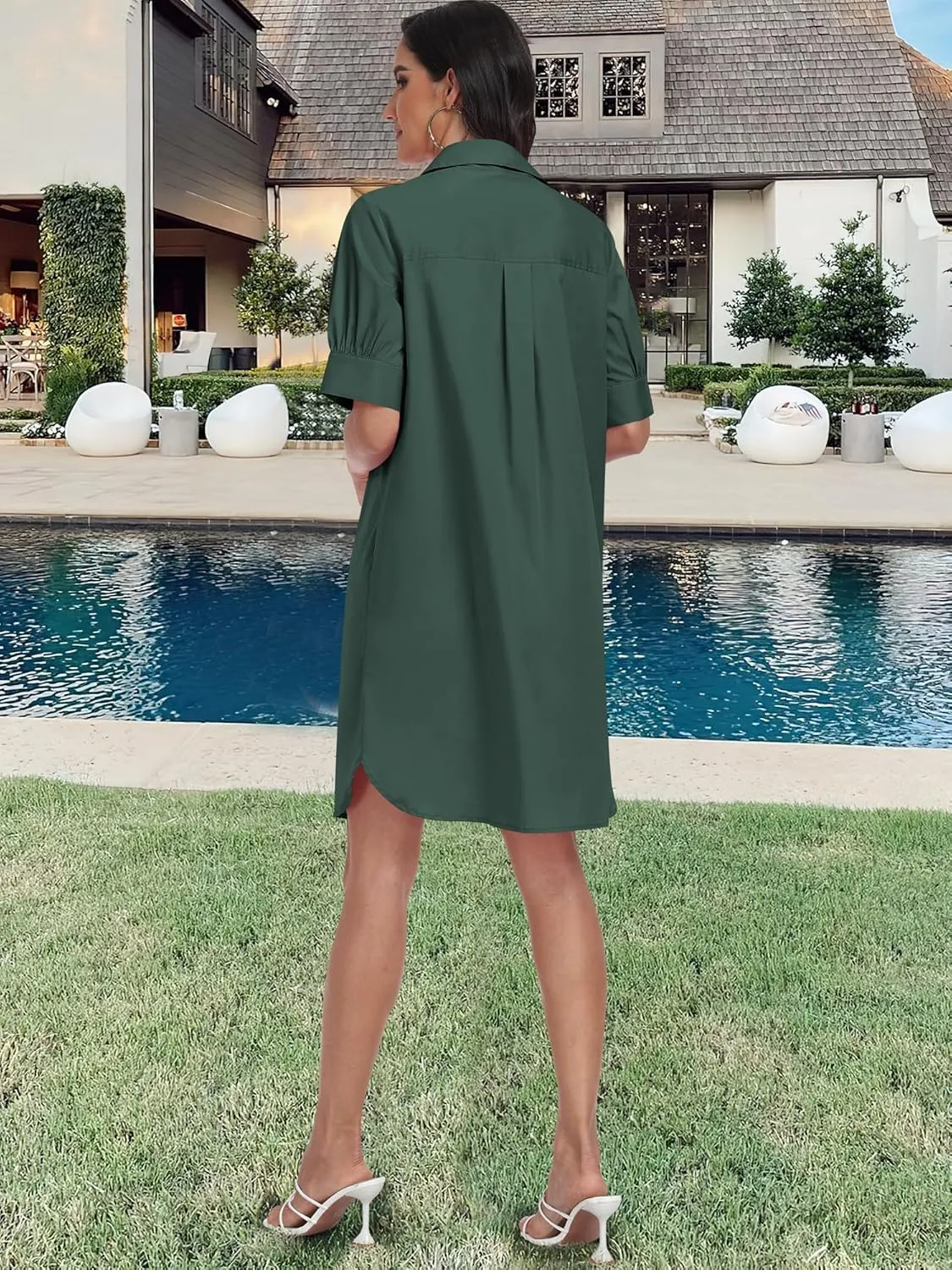 ANRABESS Womens Button Down Shirt Dress Summer Short Sleeve Business Casual Shift Dresses with Pockets 2025 Trendy