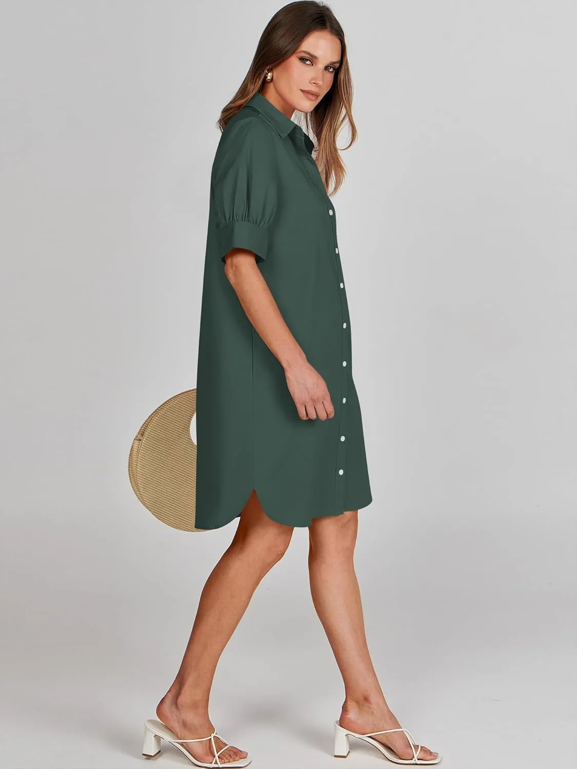 ANRABESS Womens Button Down Shirt Dress Summer Short Sleeve Business Casual Shift Dresses with Pockets 2025 Trendy