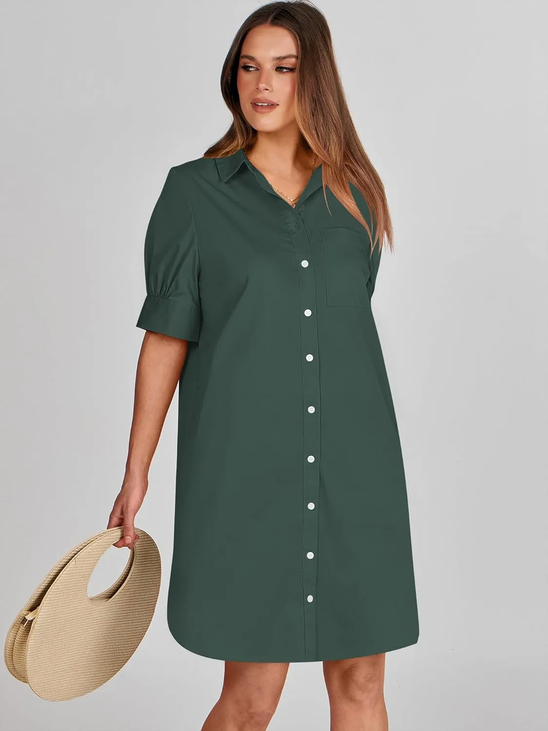 ANRABESS Womens Button Down Shirt Dress Summer Short Sleeve Business Casual Shift Dresses with Pockets 2025 Trendy