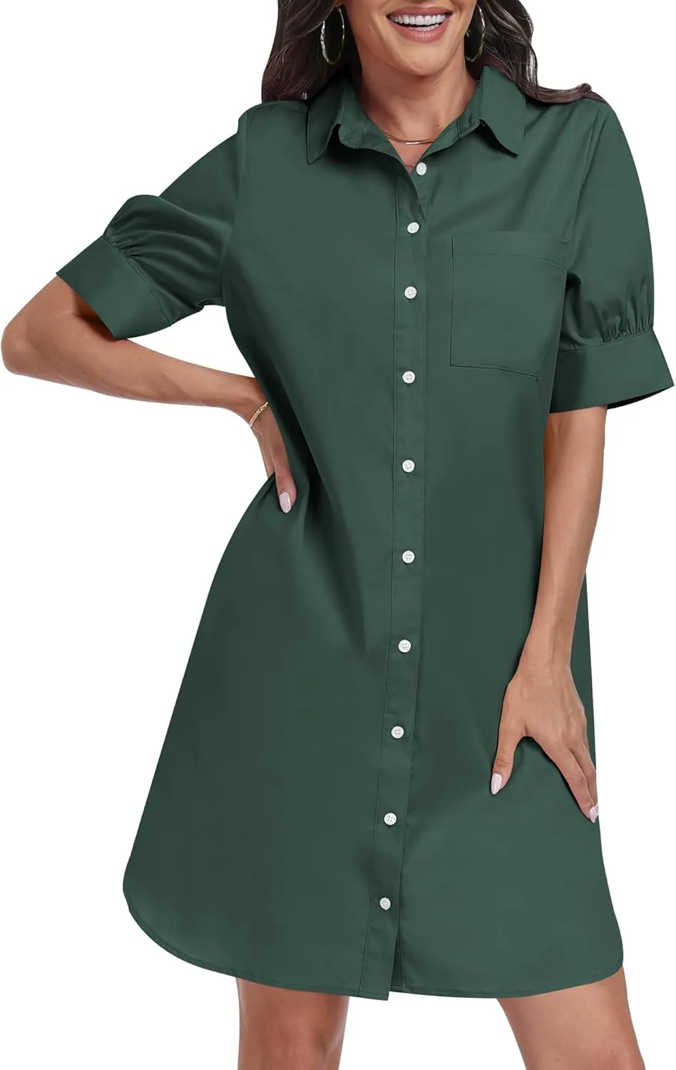 ANRABESS Womens Button Down Shirt Dress Summer Short Sleeve Business Casual Shift Dresses with Pockets 2025 Trendy