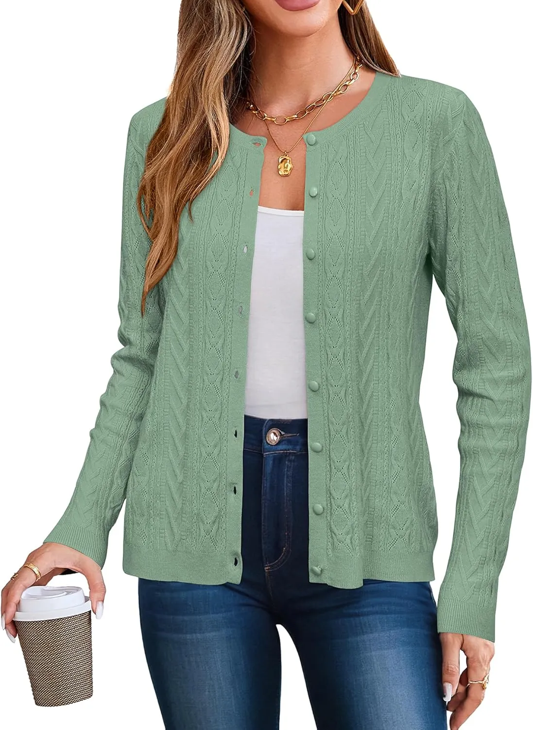 Arach&Cloz Women??s Cable Knit Fall Soft Lightweight Sweater Cardigans 2025