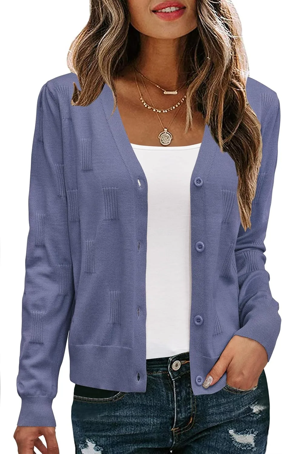 Arach&Cloz Women's Soft Cropped Cardigan Casual Lightweight Shrug Sweater Tops
