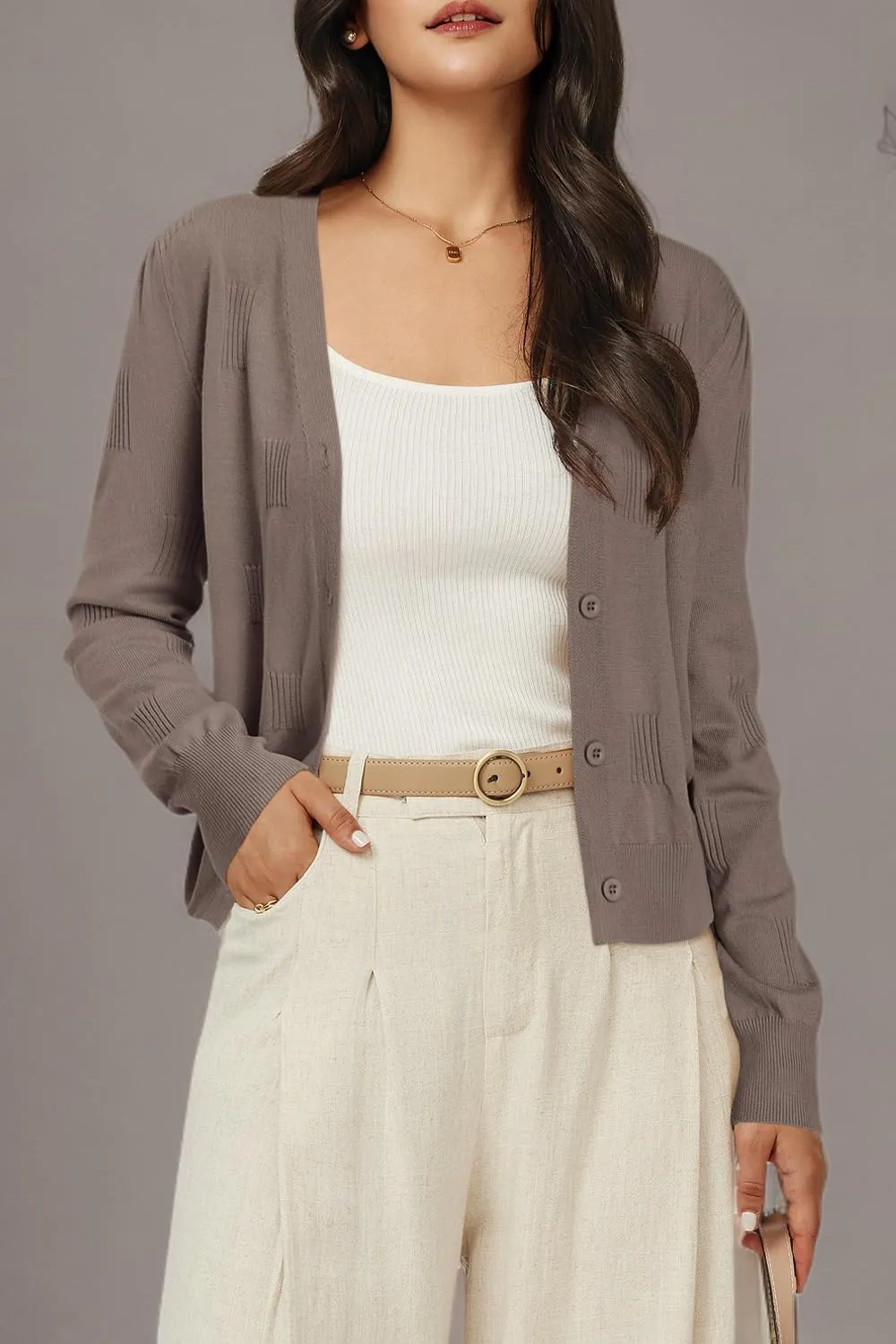 Arach&Cloz Women's Soft Cropped Cardigan Casual Lightweight Shrug Sweater Tops