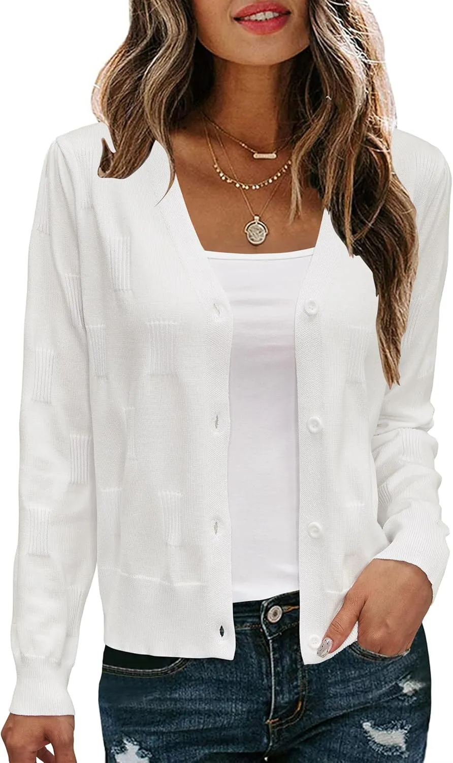 Arach&Cloz Women's Soft Cropped Cardigan Casual Lightweight Shrug Sweater Tops