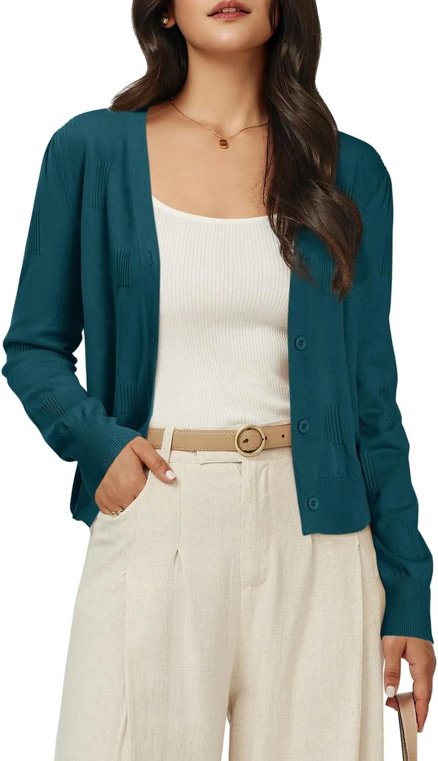 Arach&Cloz Women's Soft Cropped Cardigan Casual Lightweight Shrug Sweater Tops