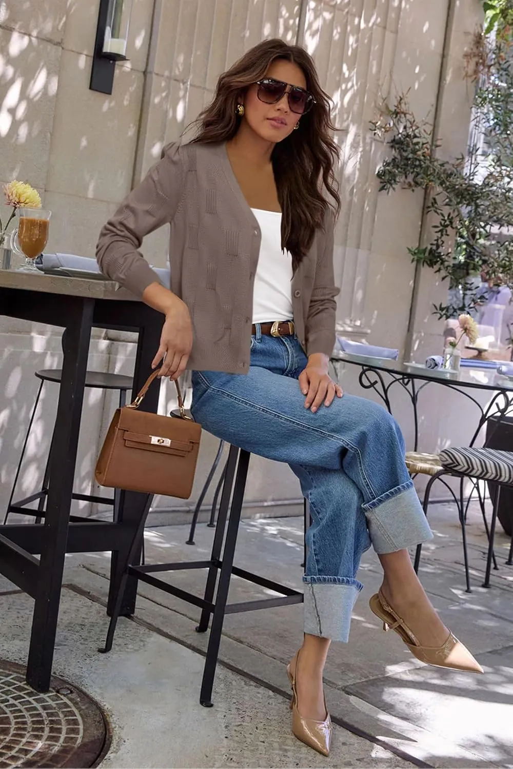 Arach&Cloz Women's Soft Cropped Cardigan Casual Lightweight Shrug Sweater Tops
