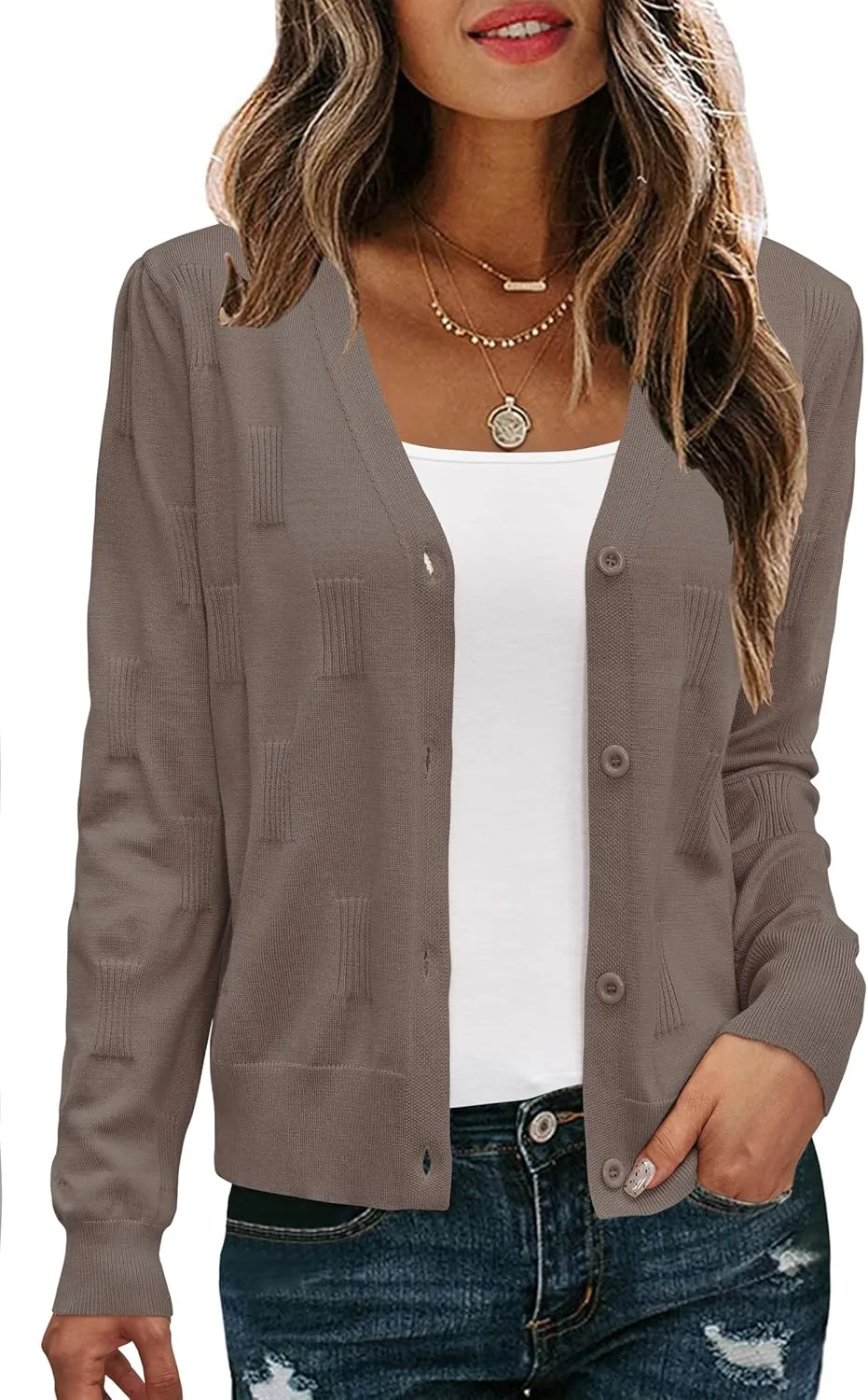 Arach&Cloz Women's Soft Cropped Cardigan Casual Lightweight Shrug Sweater Tops