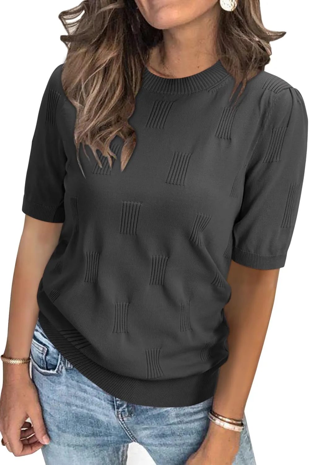 Arach&Cloz Women's Summer Lightweight Tops Short Sleeve Dressy Blouse