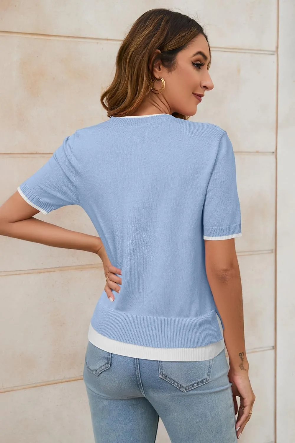 Arach&Cloz Women's Summer Lightweight Tops Short Sleeve Dressy Blouse