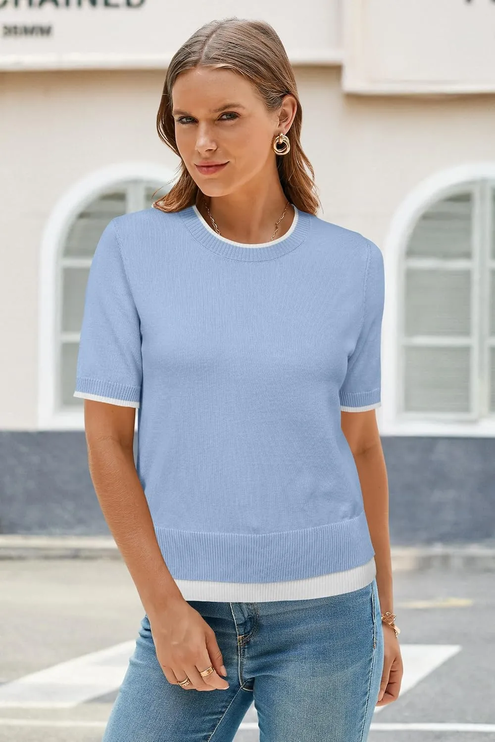Arach&Cloz Women's Summer Lightweight Tops Short Sleeve Dressy Blouse