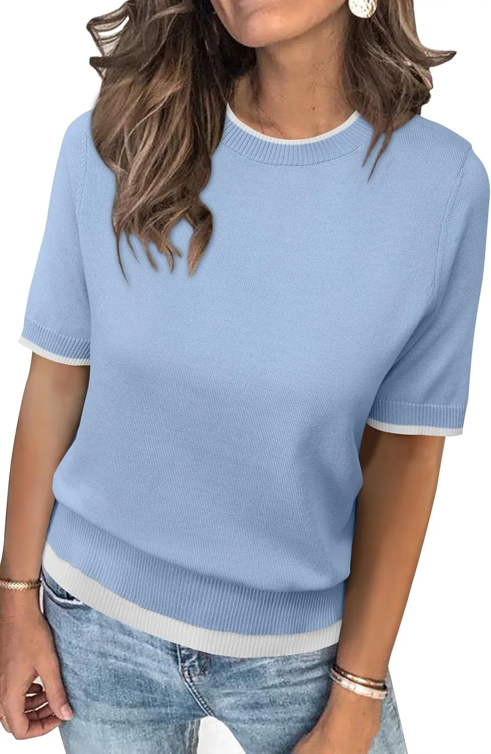 Arach&Cloz Women's Summer Lightweight Tops Short Sleeve Dressy Blouse