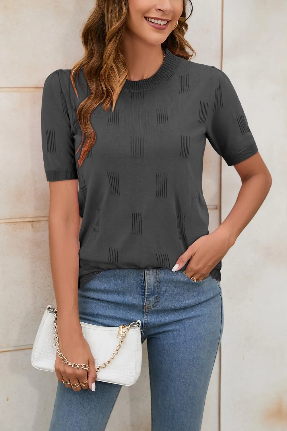 Arach&Cloz Women's Summer Lightweight Tops Short Sleeve Dressy Blouse