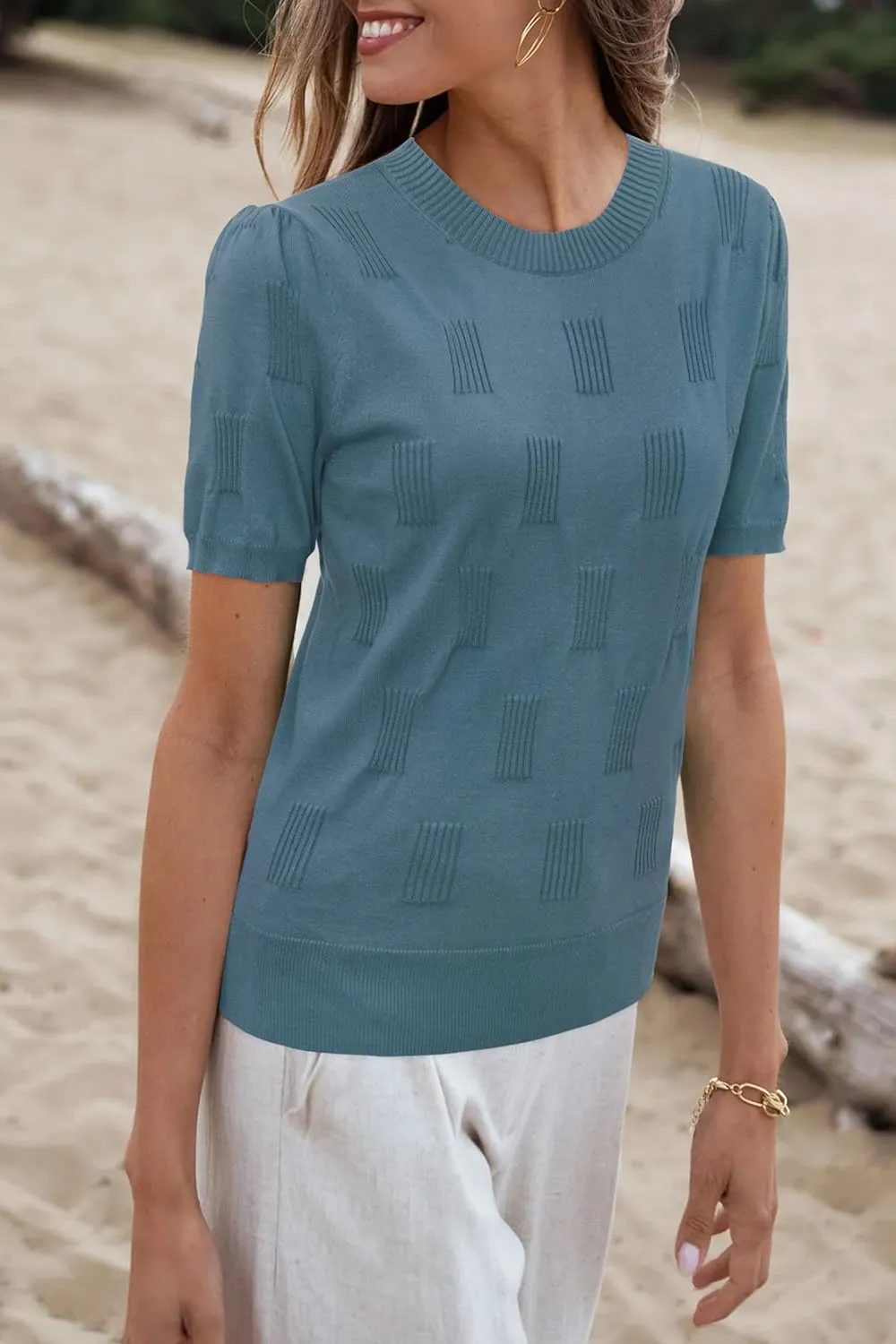 Arach&Cloz Women's Summer Lightweight Tops Short Sleeve Dressy Blouse