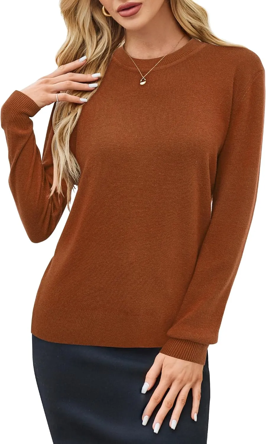 Arach&Cloz Women's Wool Blend Classic Crew Neck Casual Fall Sweaters