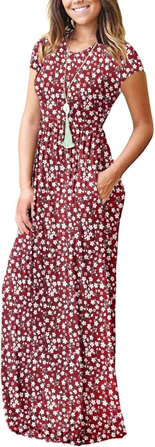 AUSELILY Women's Short Sleeve Loose Plain Casual Long Maxi Dresses for Women 2025