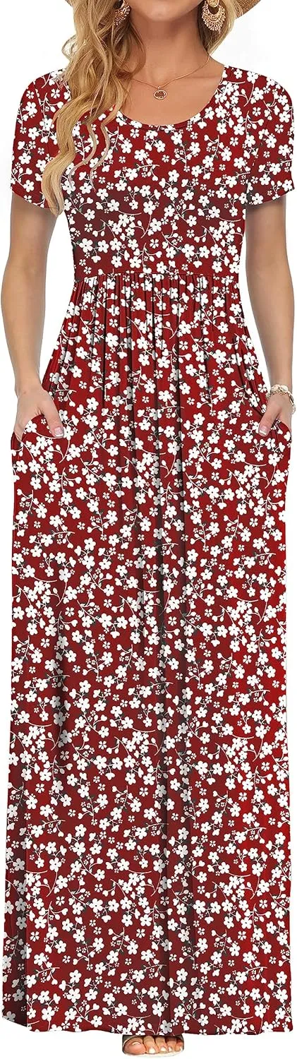 AUSELILY Women's Short Sleeve Loose Plain Casual Long Maxi Dresses for Women 2025