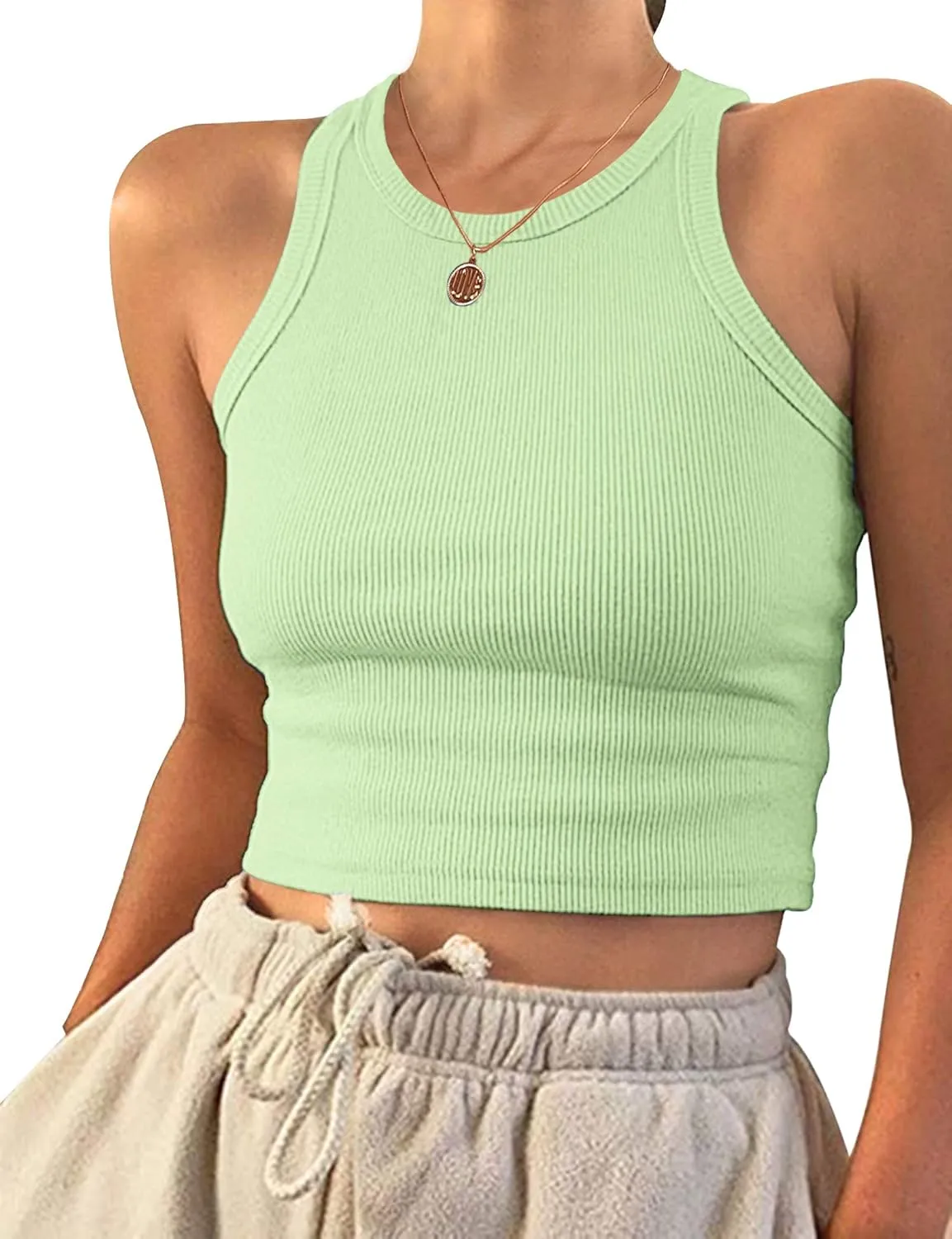 AUSELILY Womens Tank Top Womens Round Neck Basic Racerback Ribbed Tank Top Women