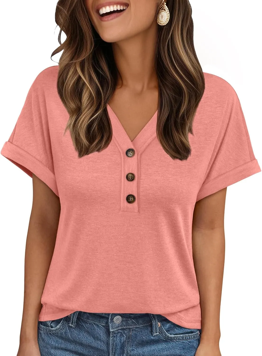 AUTOMET Short Sleeve V Neck T Shirts Womens Cap Sleeve Summer Casual Dressy Tops