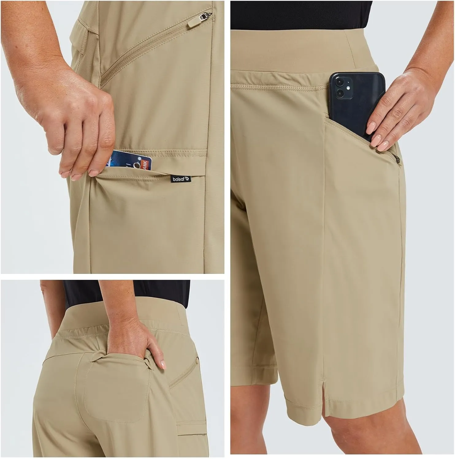 baleaf Women's Hiking Long Shorts 9"/11" Quick Dry Bermuda Cargo for Curvy Lightweight Pockets