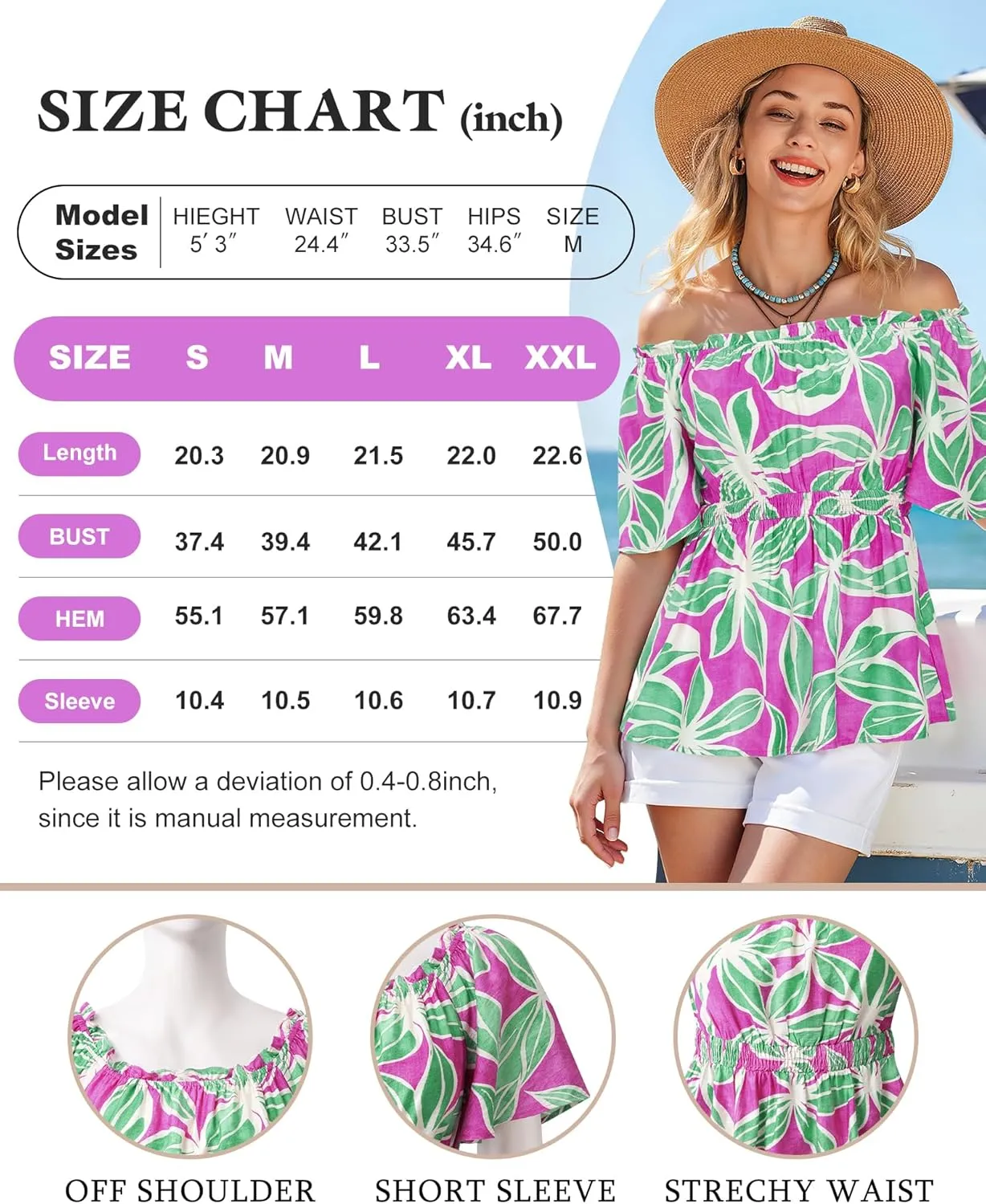 Bebonnie Women's Summer Off The Shoulder Short Sleeve Chiffon Blouse Ruffle Hem Tops