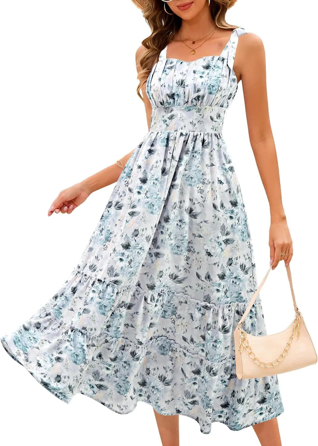 BeryLove Women's Floral Sundresses 2025 Spaghetti Strap Summer Midi Wedding Guest Dress