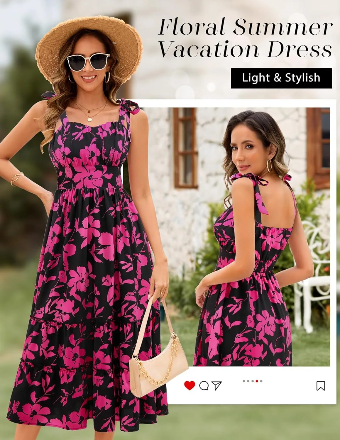 BeryLove Women's Floral Sundresses 2025 Spaghetti Strap Summer Midi Wedding Guest Dress