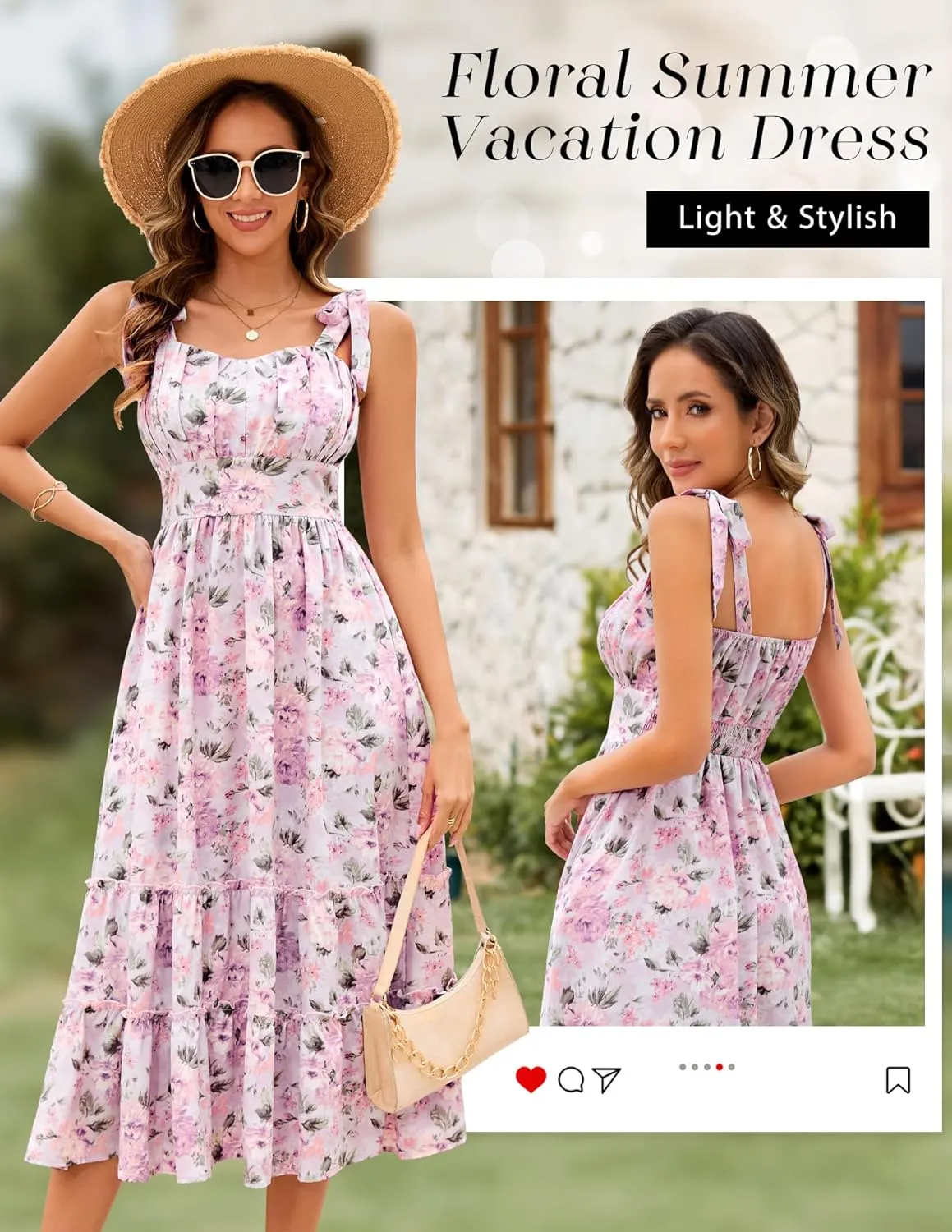 BeryLove Women's Floral Sundresses 2025 Spaghetti Strap Summer Midi Wedding Guest Dress