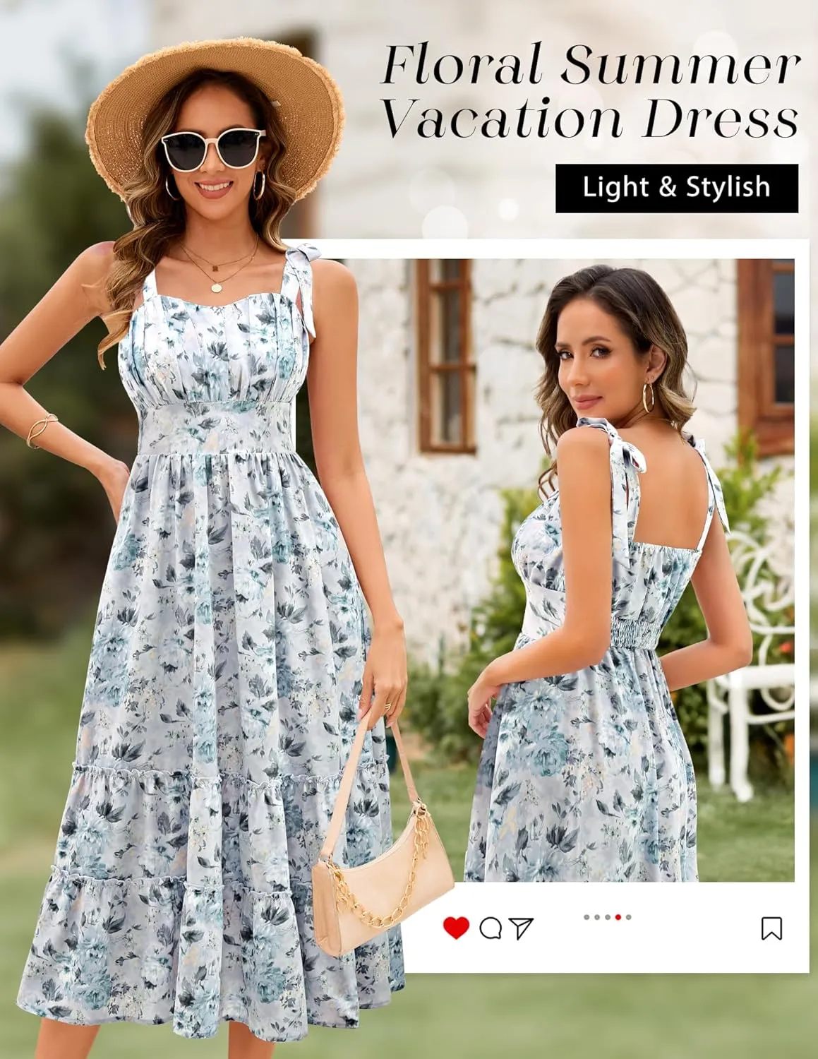 BeryLove Women's Floral Sundresses 2025 Spaghetti Strap Summer Midi Wedding Guest Dress