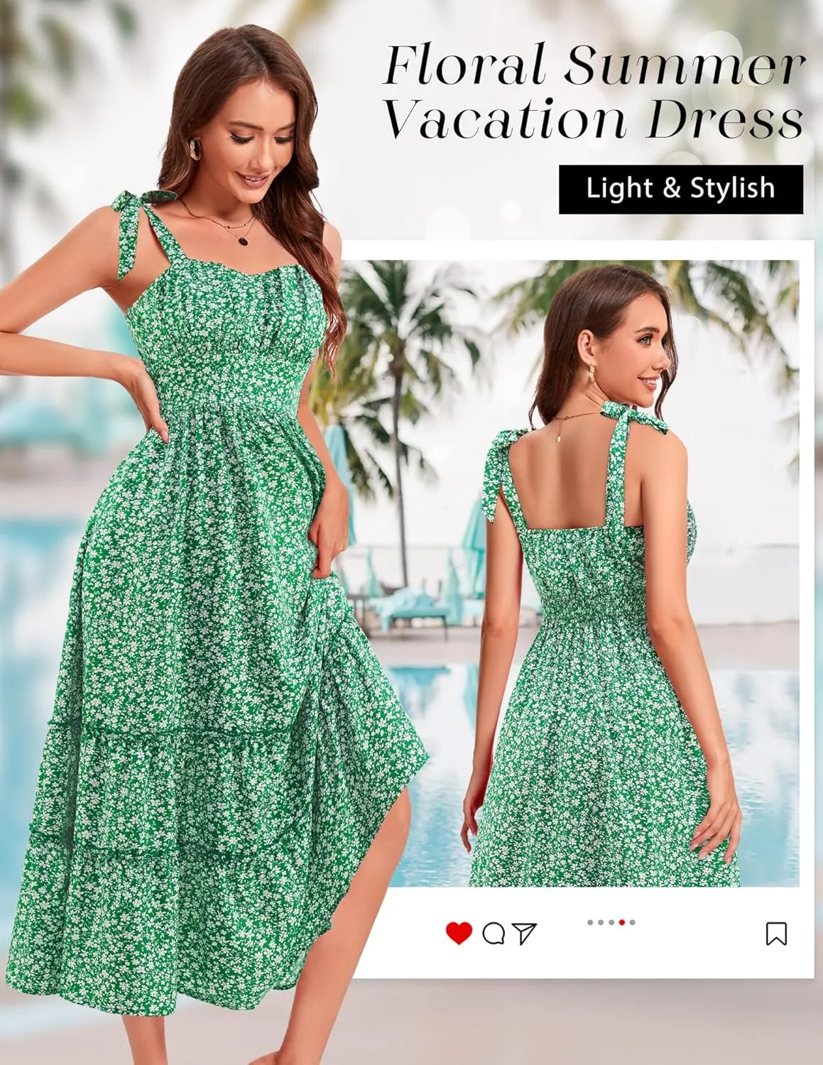 BeryLove Women's Floral Sundresses 2025 Spaghetti Strap Summer Midi Wedding Guest Dress